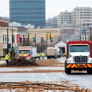 Bowling Green Public Works crews working on road repairs after severe weather damage.