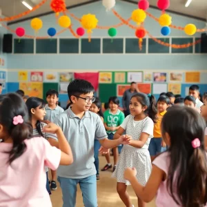 Students participating in a school dance event raising funds for charity.
