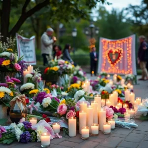 A gathering space decorated for a memorial celebration in Bowling Green.