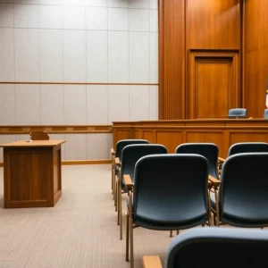Courtroom with empty jury seats