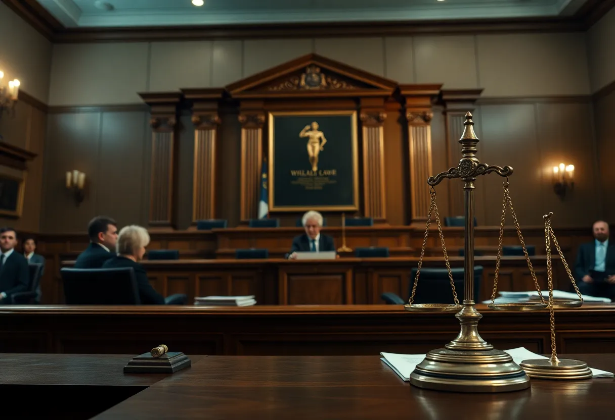 Courtroom scene depicting the seriousness of financial crimes
