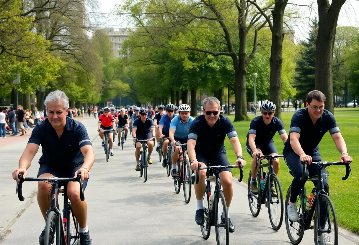 Cyclists participating in the Ride of Silence in Bowling Green, wearing black armbands.