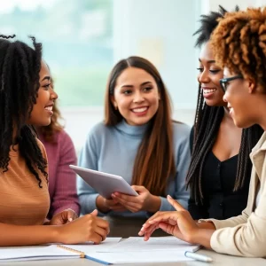 Diverse young women participating in an empowering educational workshop.