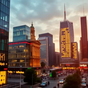 City skyline representing European stock market activities