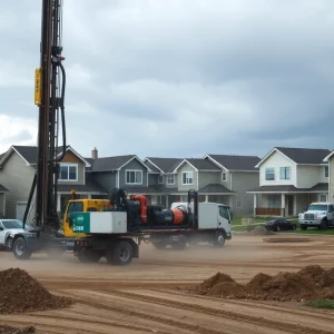 Geothermal drilling site near residential area