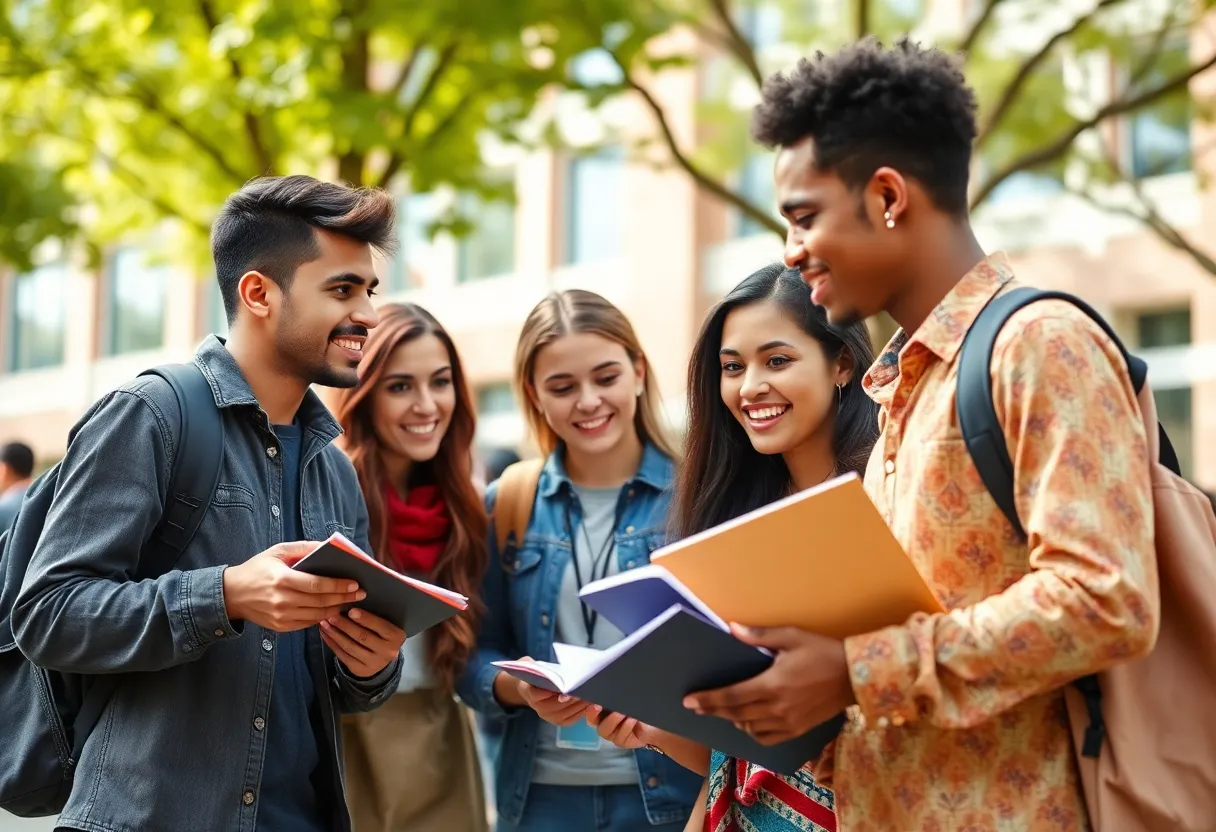 Diverse international students studying together on campus