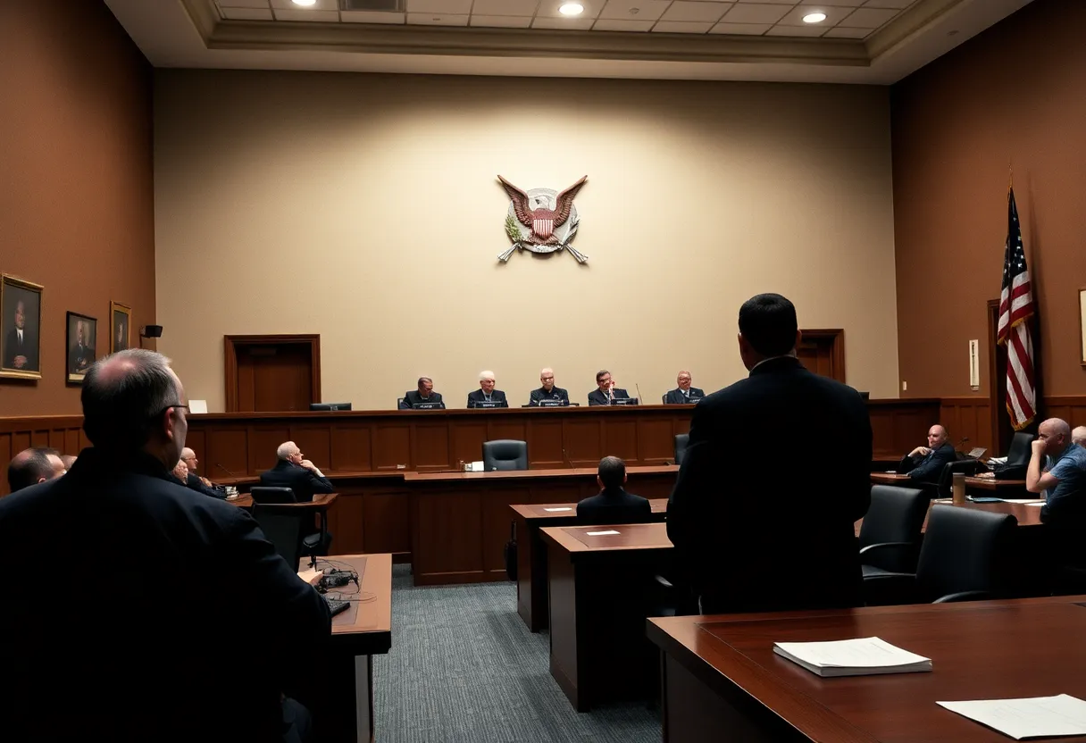 Illustration of law enforcement symbols related to immigration and gun offenses in Kentucky.