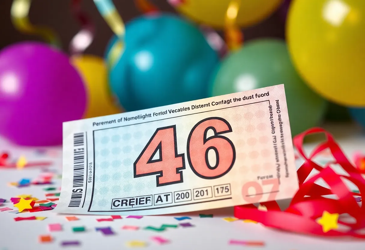 Winning Kentucky Lottery scratch-off ticket with confetti