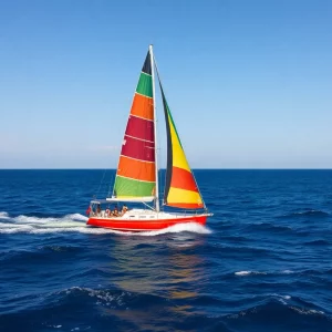 Sailboat sailing on the ocean under a blue sky