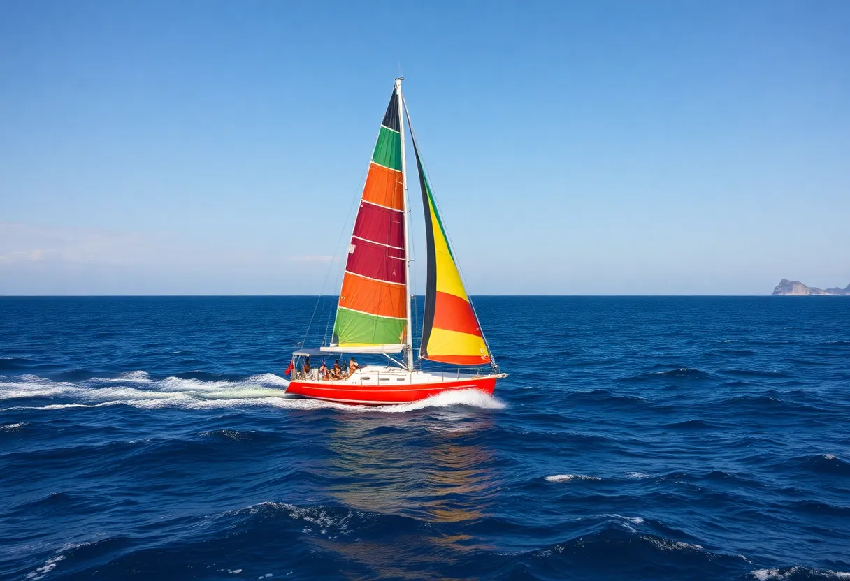 Sailboat sailing on the ocean under a blue sky