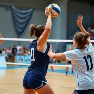 South Warren volleyball team celebrating their victory on the court