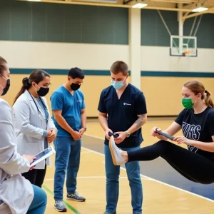 Medical staff providing sports physicals to students