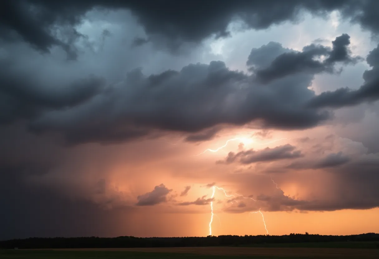 A stormy sky filled with dark clouds over Kentucky showcasing the impending severe weather.