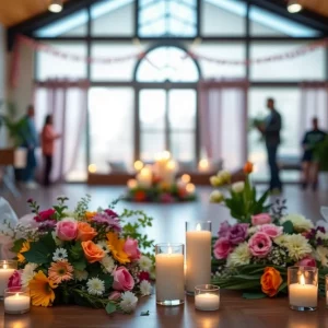 Community tribute with flowers and candles in memory of Ann Sparks.