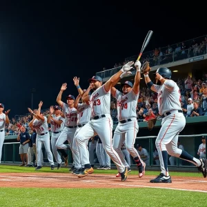 Western Kentucky baseball team celebrating a victory.