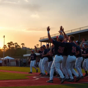 WKU Baseball team celebrating their victory on the field