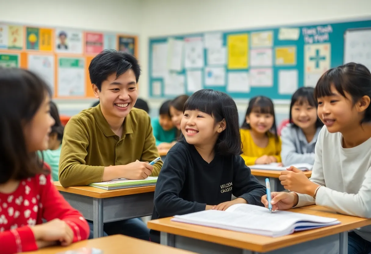Classroom scene in Taiwan with students learning English.