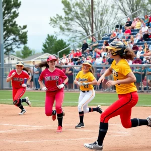WKU Softball players competing during a game
