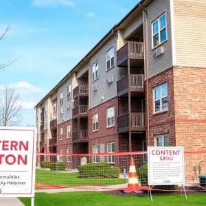 Image depicting WKU campus with construction signs at residence halls.