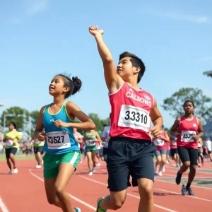 Athletes competing in track and field at the Special Olympics in Barren County