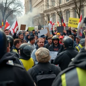 Scene of a rally in Boulder with emergency responders attending to injured individuals.
