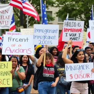 Community members protesting for immigrant rights in Bowling Green