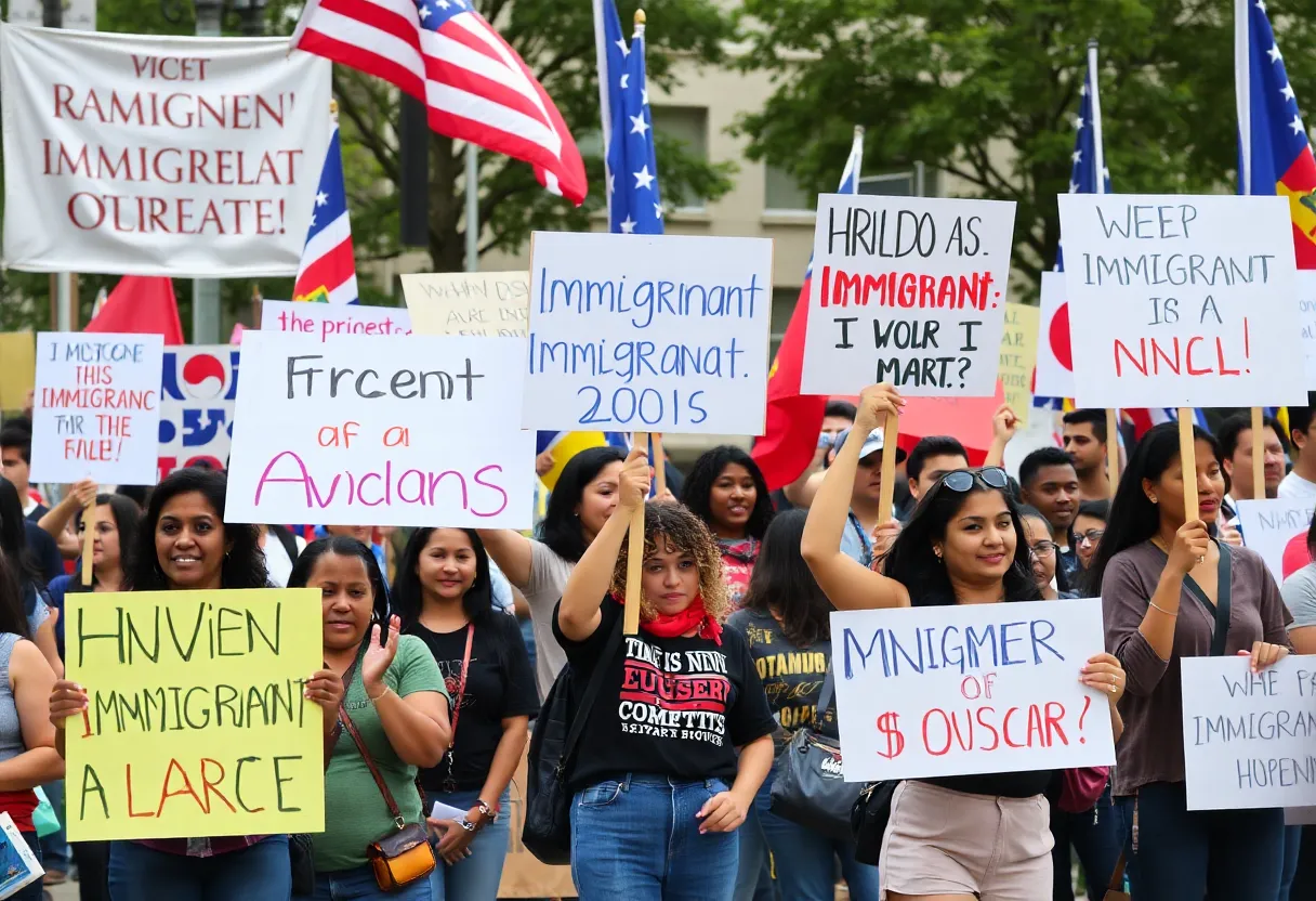 Community members protesting for immigrant rights in Bowling Green