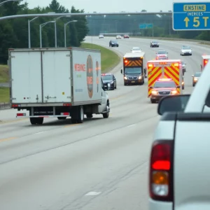 Emergency vehicles at a crash scene on Interstate Drive