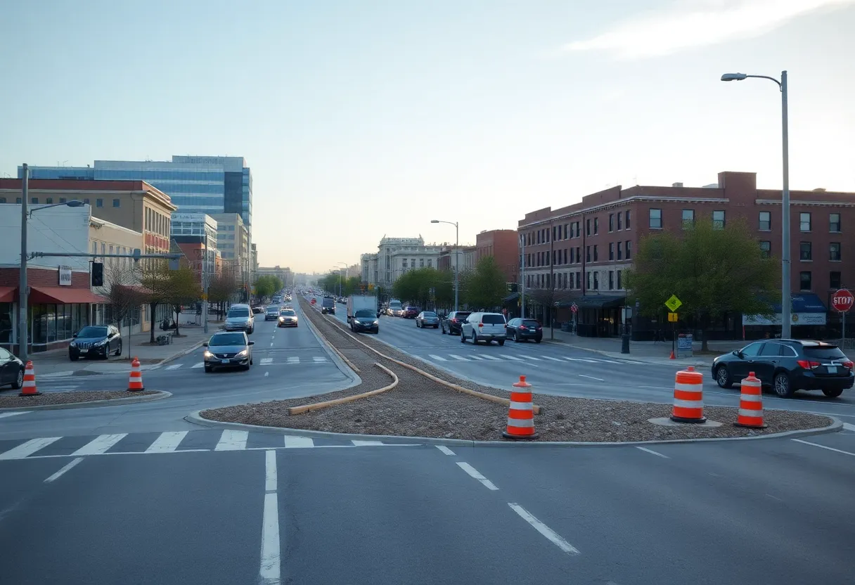 Construction workers improving roads in Bowling Green, Kentucky.