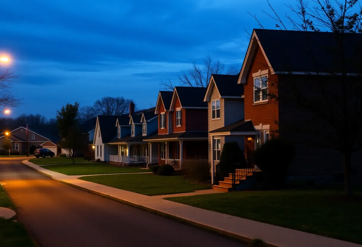 A peaceful Bowling Green neighborhood scene illustrating community concern about recent burglaries.