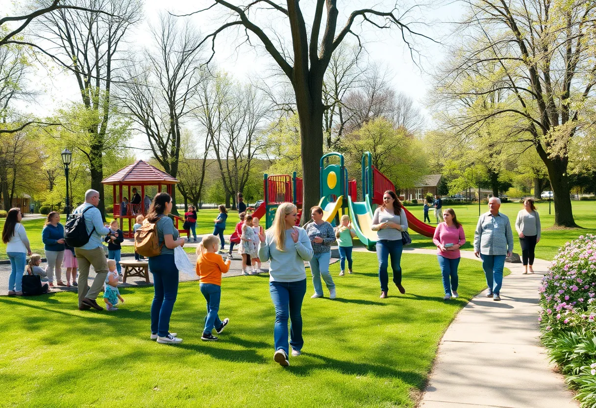 Families participating in a community survey at a park in Bowling Green.