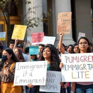 Community members protesting in Bowling Green for immigrant rights