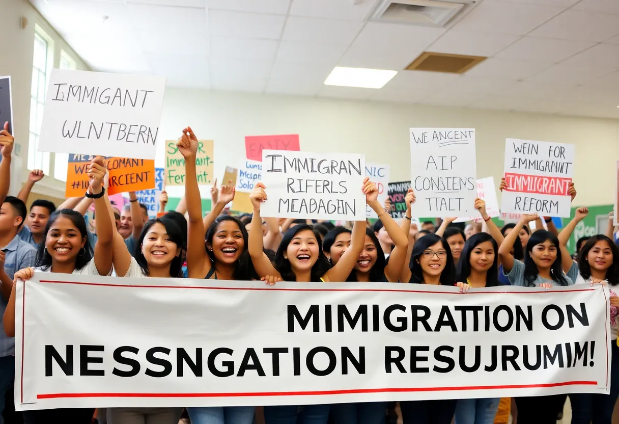 Community celebration for the release of a detained teenager highlighting immigration reform