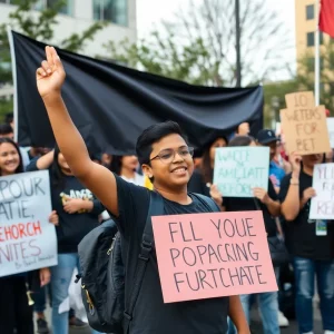 Community rally supporting a young immigrant.