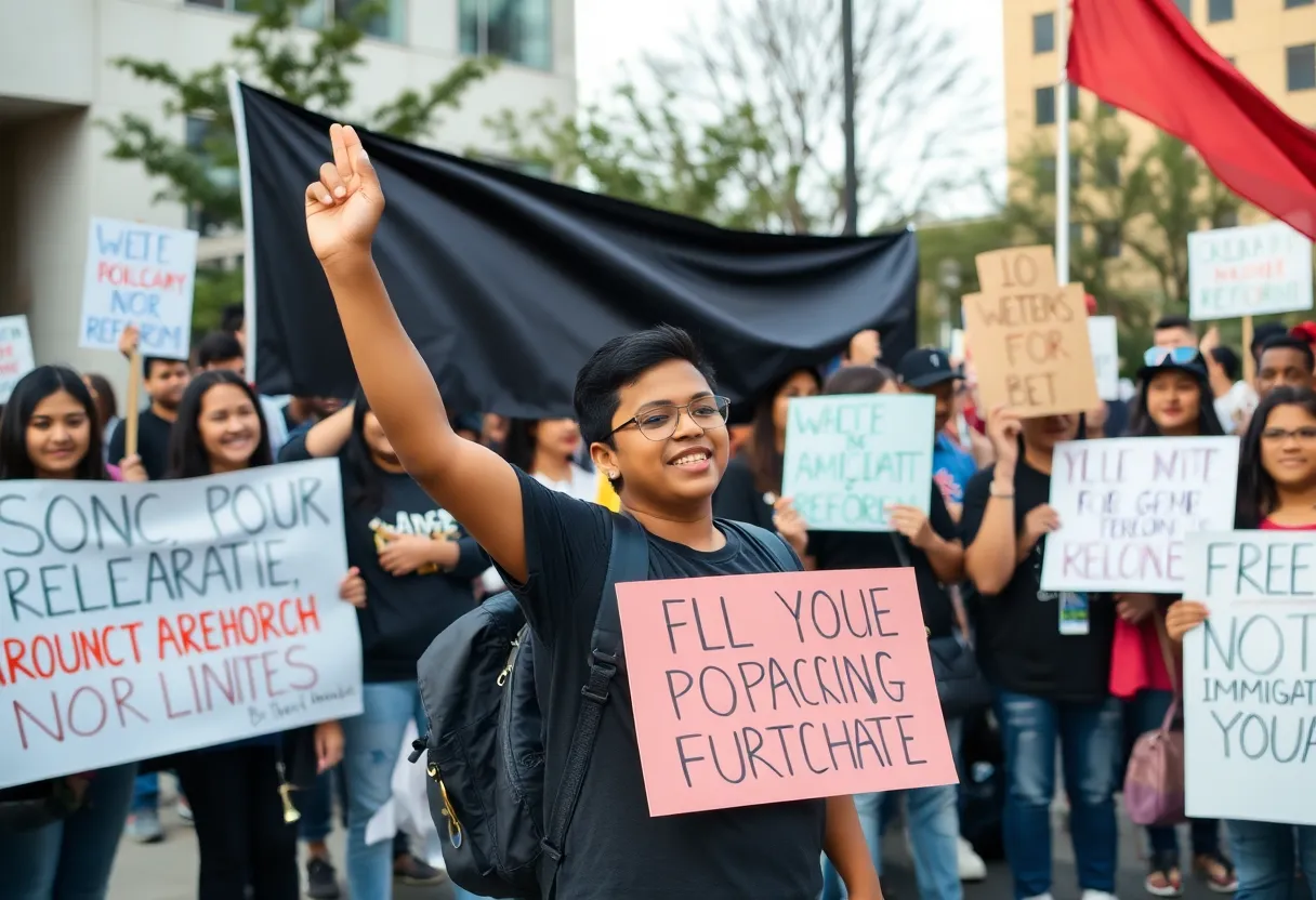 Community rally supporting a young immigrant.