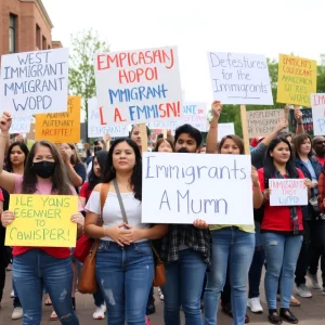 A community gathering advocating for immigrant rights