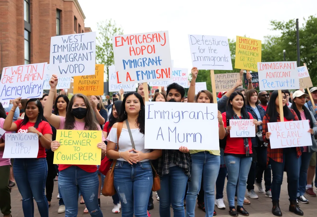 Community members gathered in support of immigrant rights outside a learning center.