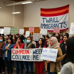 Community members rallying for immigrant rights