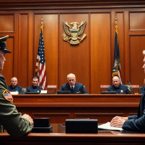 Judges in deliberation over military authority in court