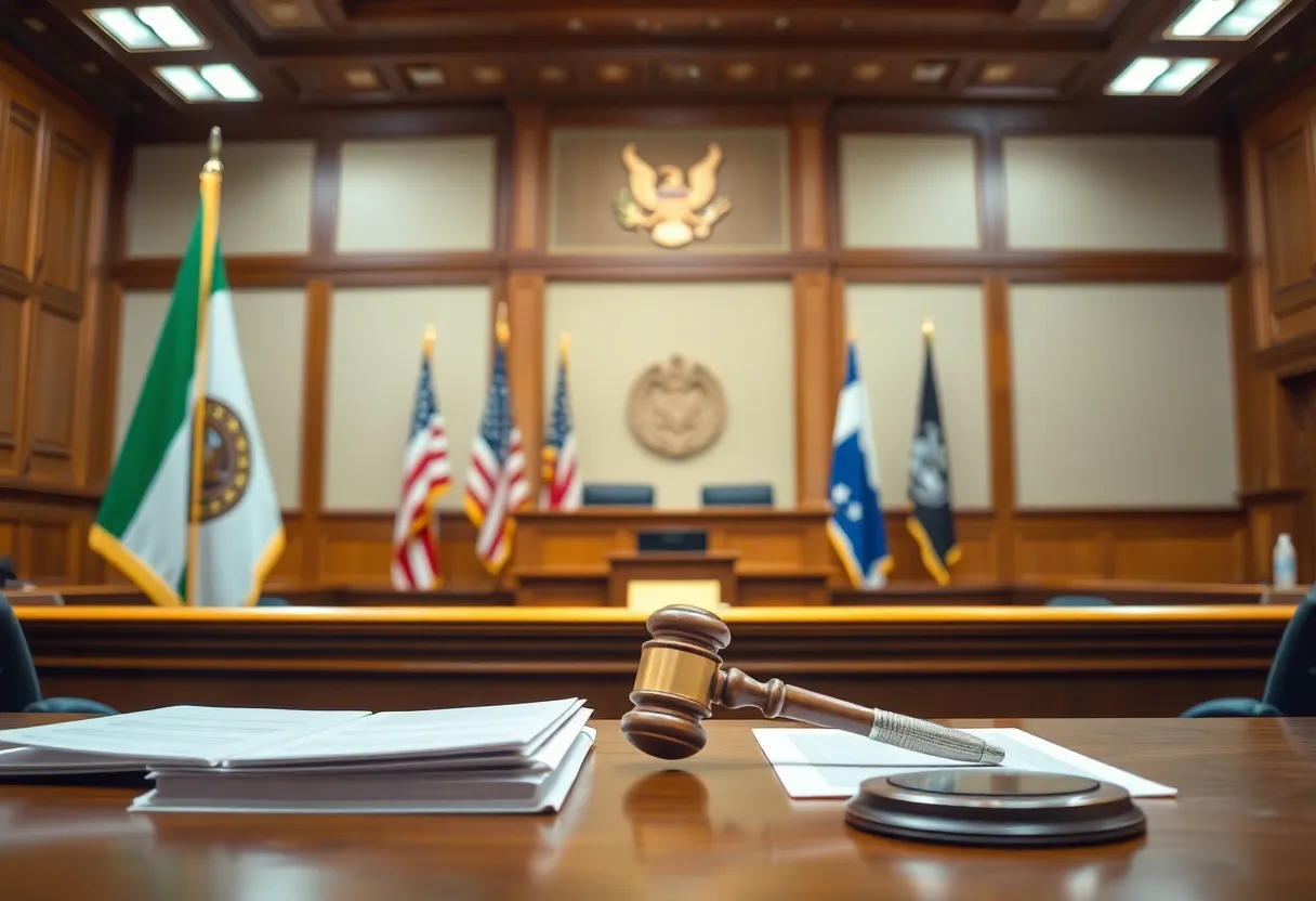 A courtroom with legal documents symbolizing immigration law enforcement
