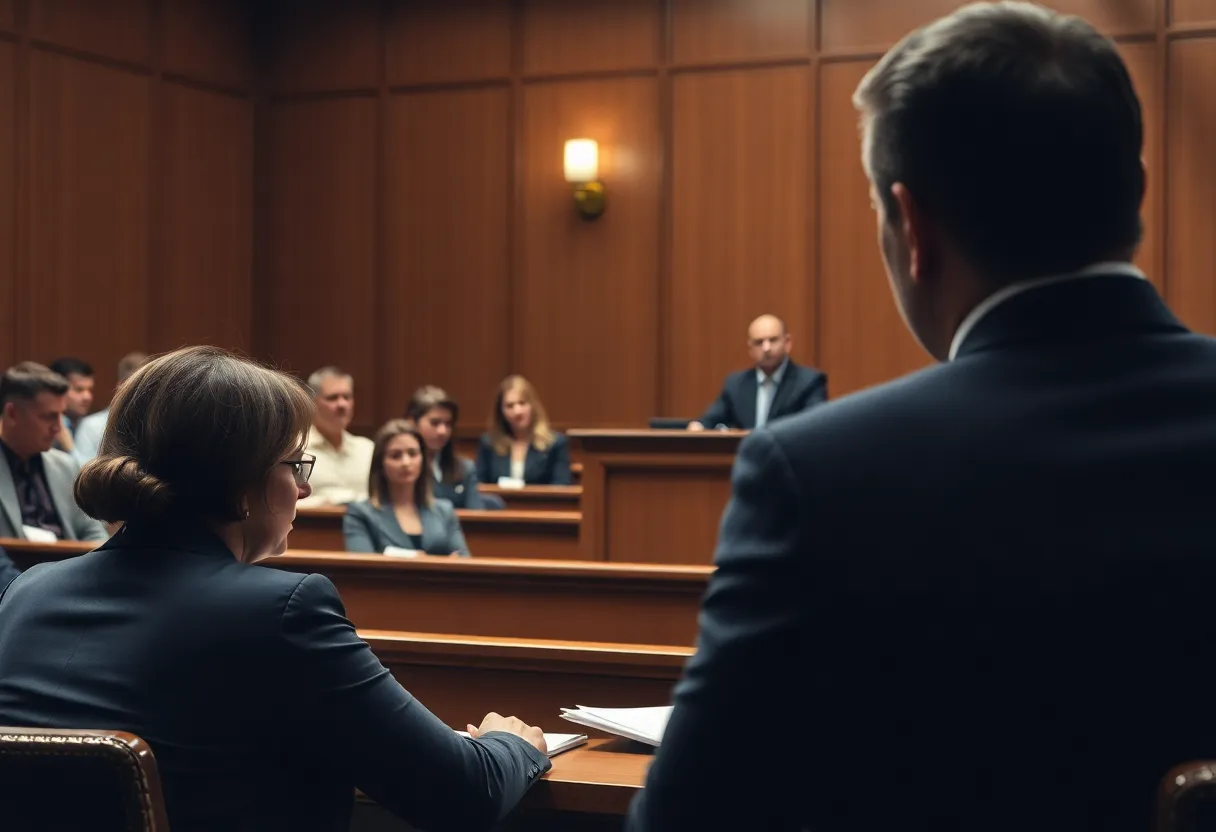 Courtroom scene depicting the trial related to Crystal Rogers' disappearance