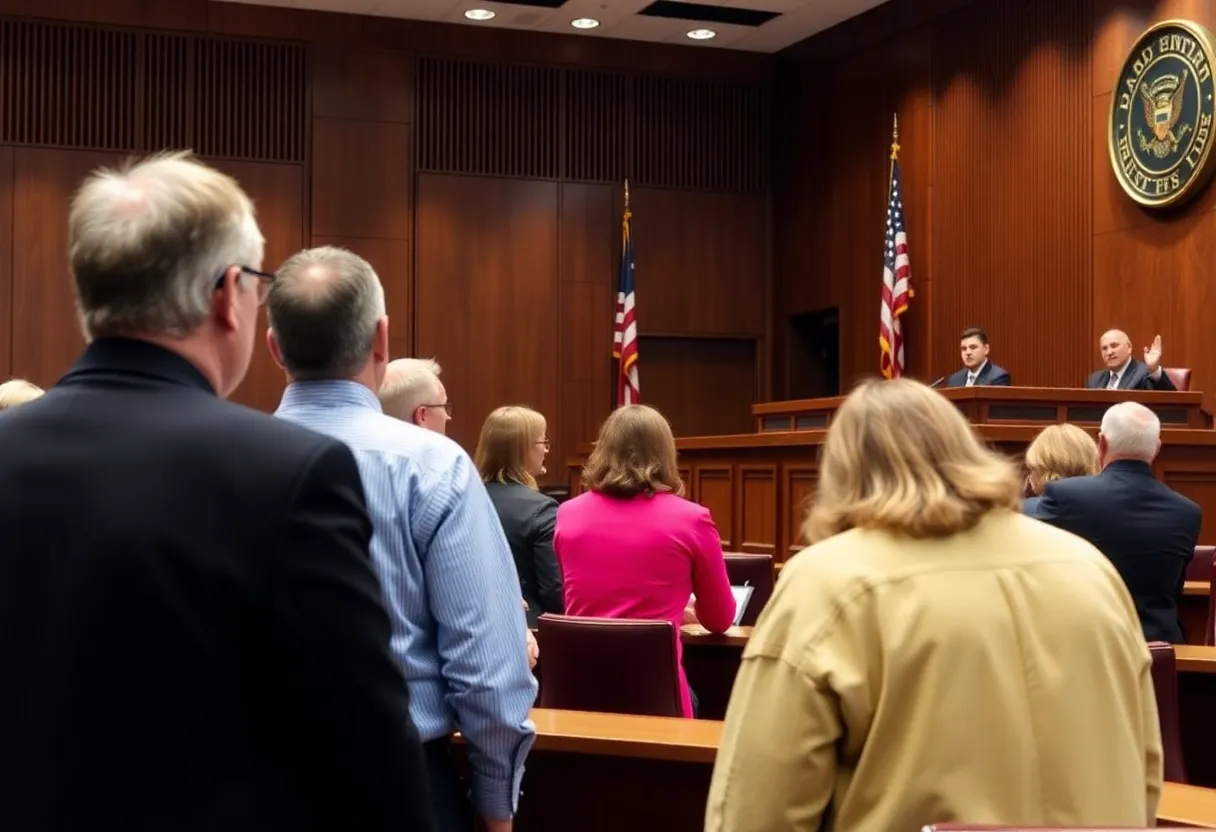 Jury selection in a courtroom for a high-profile trial