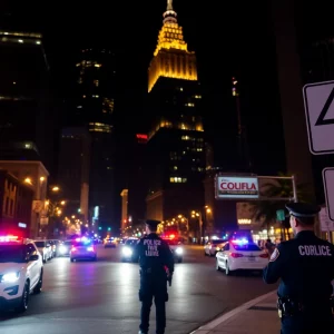 Police presence in downtown Los Angeles during curfew hours.