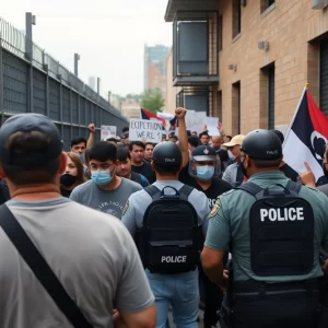 Protesters outside a detention facility