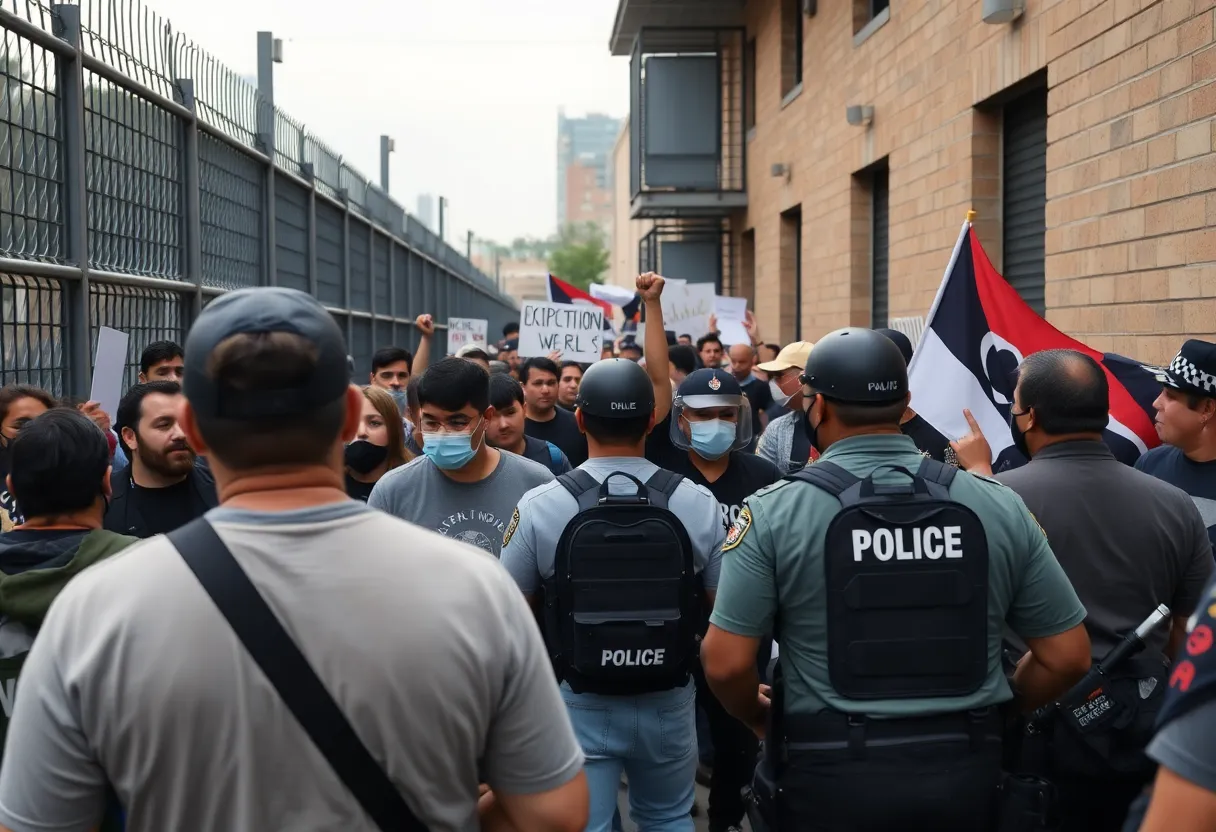 Protesters outside a detention facility