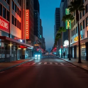 Closed restaurants and bars in downtown Los Angeles during curfew