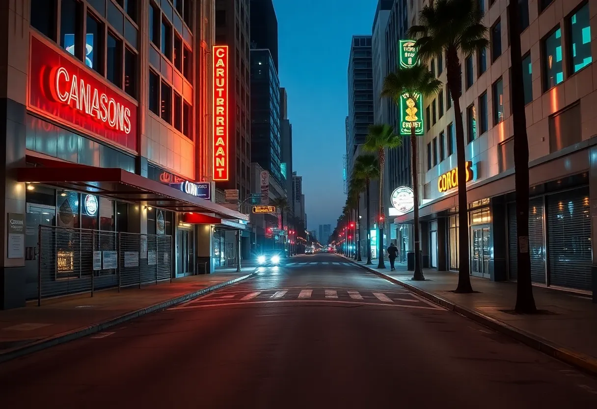 Closed restaurants and bars in downtown Los Angeles during curfew
