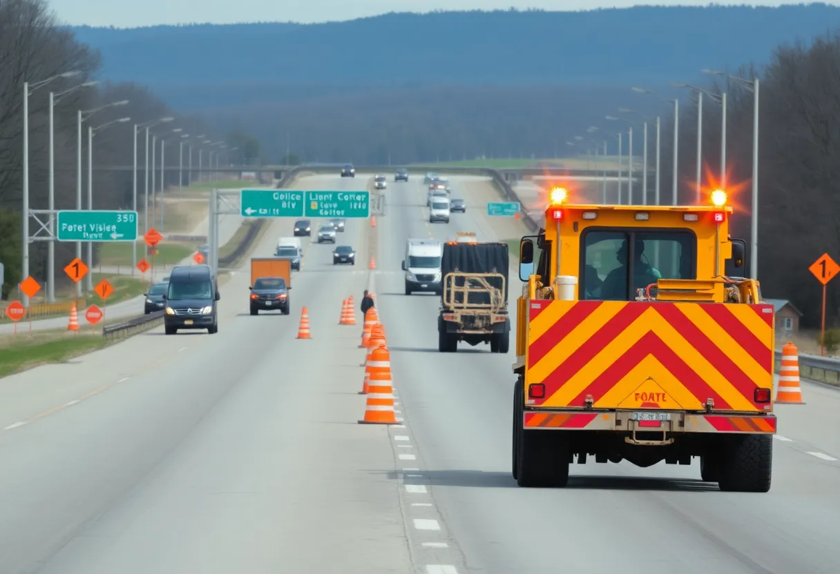 Construction site on a Kentucky highway with roadwork signs