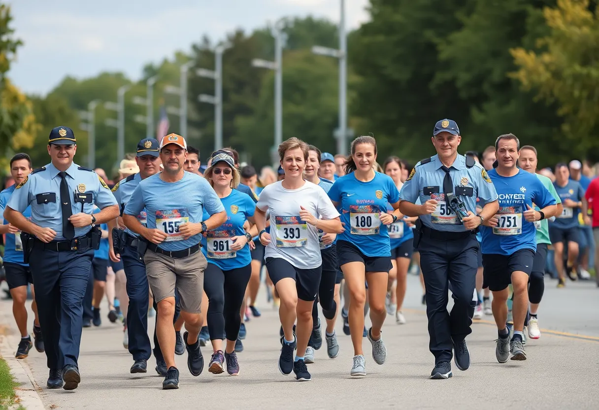 Law enforcement officers running alongside Special Olympics athletes