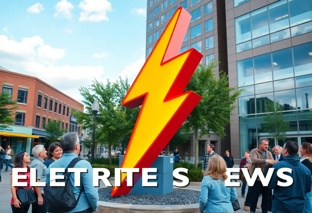 Sculpture of a lightning bolt in Bowling Green's downtown area